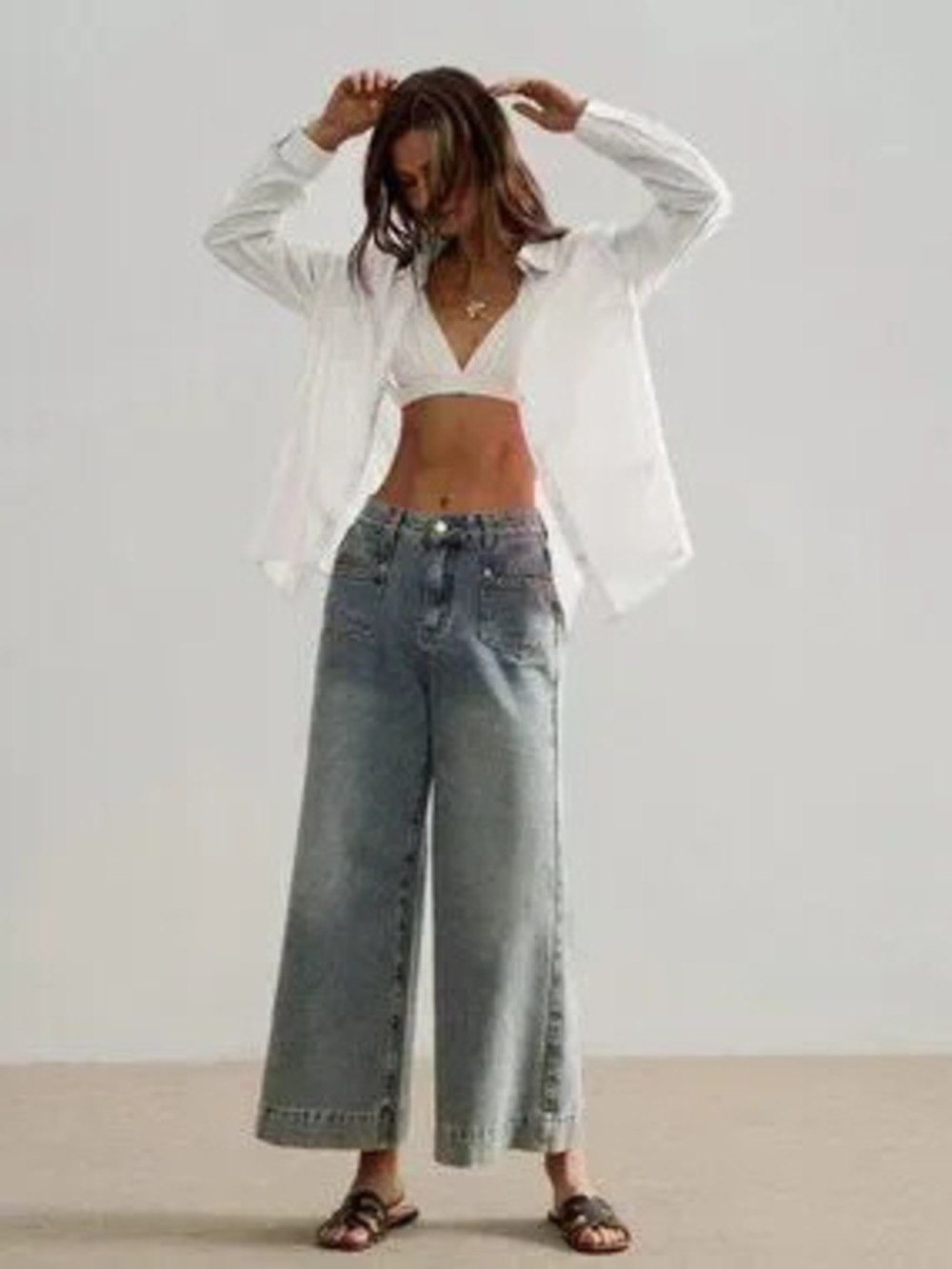 ZARA White Casual Women's Linen Long Sleeve button down Shirt